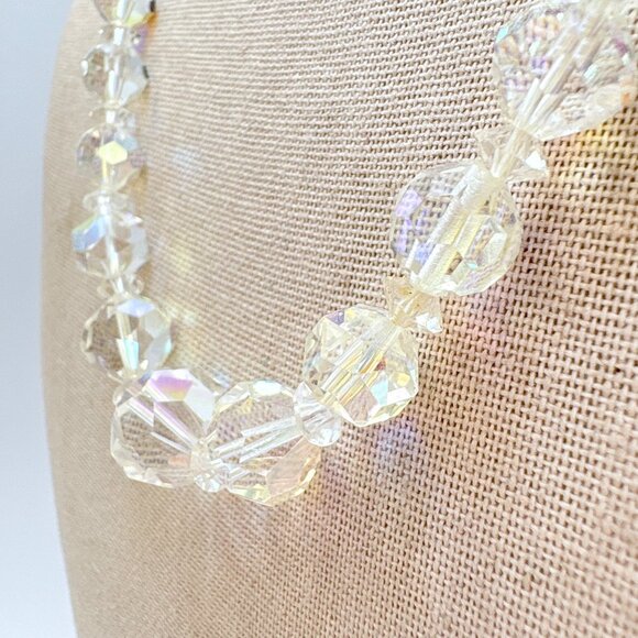 VTG Gold Tone Faceted White Crystal Beaded Fashion Necklace Size 18" Length - Picture 5 of 10